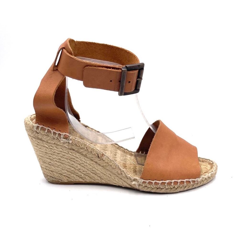 PICON Handmade Espadrille Wedges in Spain tan leather ankle strap size 8